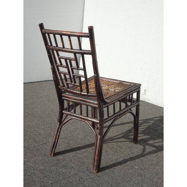 Vintage Chippendale Style Bamboo Brown Cane Side Chair For Sale - Image 18 of 18