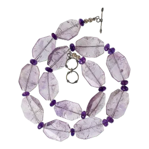 23 Inch Necklace of Rose of France Amethyst and Rich Darker Amethyst