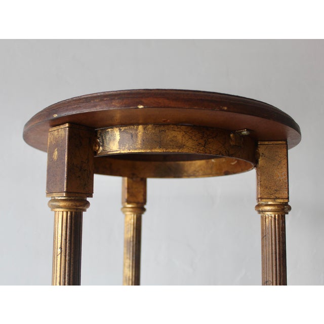 Maitland Smith Style Vintage Hollywood Regency Gilded Metal Wood Smoked Glass Three Tiered Plant Stand For Sale - Image 9 of 11