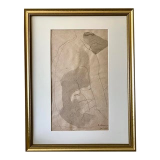 Vintage Expressionist Modern Female Nude Watercolor and Ink Drawing by Alice Warrick 1967 For Sale