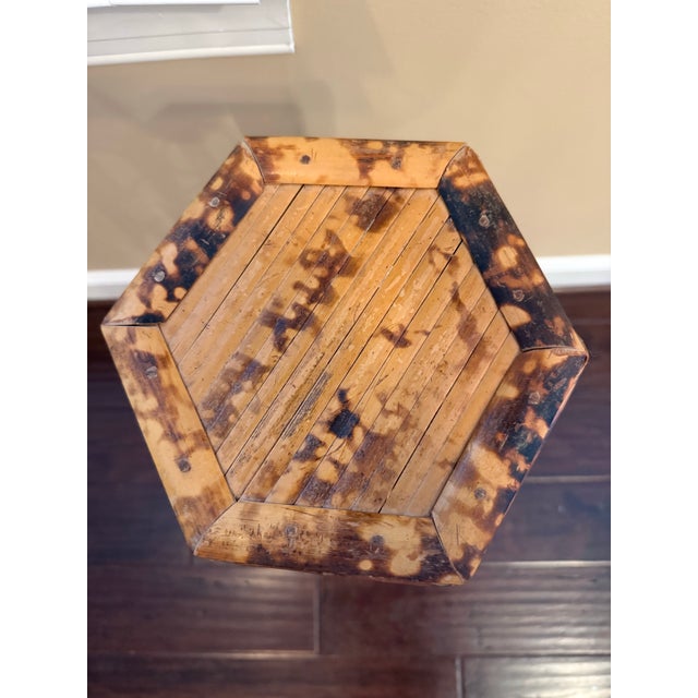 Shell Vintage Hexagonal Tortoise Shell Bamboo Plant Stand Pedestal For Sale - Image 7 of 9