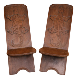 Central African Chairs in Carved Exotic Wood, 1950, Set of 2