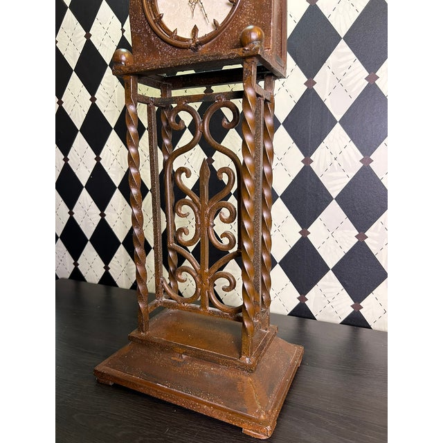 1970s Grand Old World Ironwork Table Clock With Architectural Scrollwork, 25" For Sale - Image 13 of 18