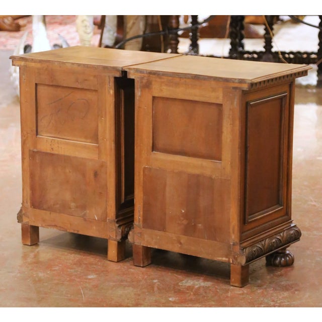 Pair of 19th Century Italian Renaissance Revival Walnut Nightstands For Sale - Image 13 of 15