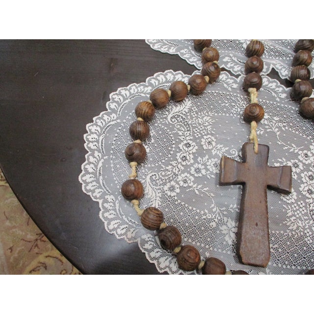 Giant Wood Rosary Large Wooden Beads Hand Carved Catholic Wall Hang Hand Knotted 58" For Sale - Image 4 of 9