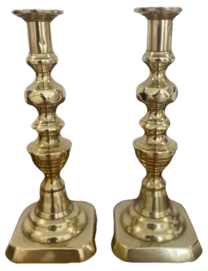 Victorian Brass Candlesticks, 1850s, Set of 2