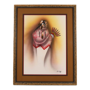 Framed Signed Robert Redbird Sr. Original Watercolor Kiowa Artwork