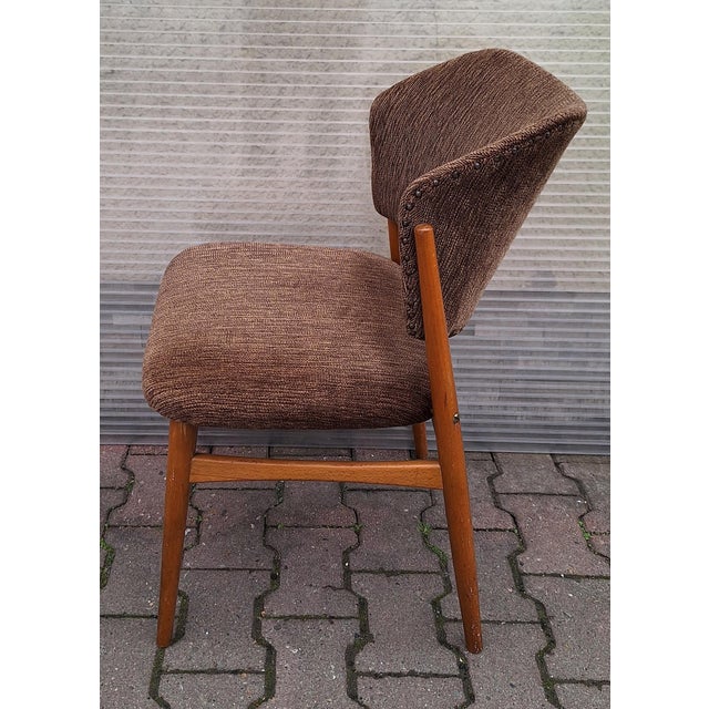 Mid-Century Dining Chairs with Beechwood Frame and Brown Fabric Upholstery, 1960s, Set of 4 For Sale - Image 9 of 10