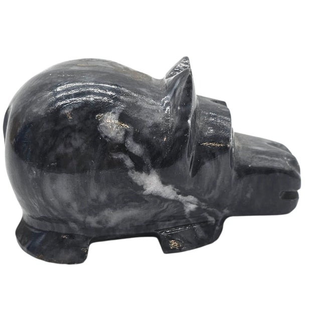 Traditional Hand-Carved Black Stone Hippopotamus Sculpture, 4" For Sale - Image 3 of 7