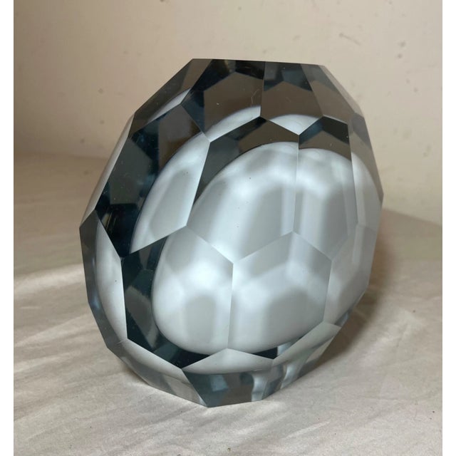 1990s Large Handmade Faceted Solid Heavy White Clear Glass Sculpture Statue Crystal For Sale - Image 13 of 13