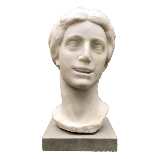 Aurelio Bossi, Bust of a Woman, 1920s-1940s, White Marble For Sale