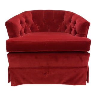 1960s Red Velvet Button Tucked Arm Chair For Sale