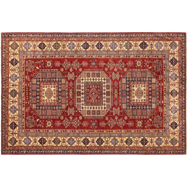 Southwestern Super Kazak Red/Tan Wool Rug - 6'8'' X 9'11'' For Sale - Image 10 of 10