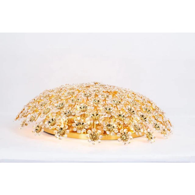 Large Gilt Brass and Cut Glass Flower Flush Mount from Palwa, Germany, 1970s For Sale - Image 10 of 13