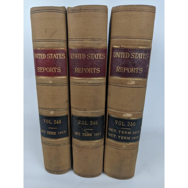American 1918 United States Reports Supreme Court Law Books, Tan, Burgundy & Black, Set of 3 For Sale - Image 3 of 12