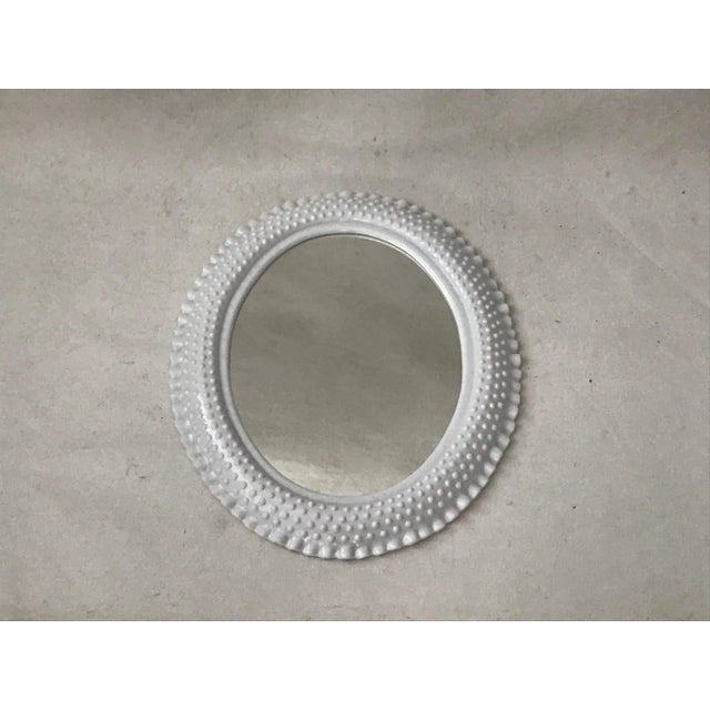 Vintage Faux Milk Glass Hobnail Oval Mirror, made of plastic, can be hung horizontally or vertically