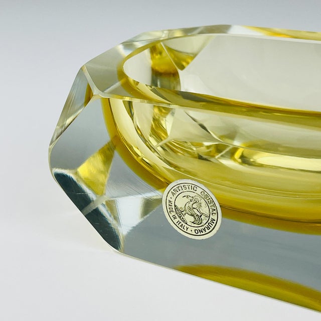 Original Yellow Murano Glass Ashtray by Bucella Cristalli Murano, 1970s For Sale - Image 3 of 18