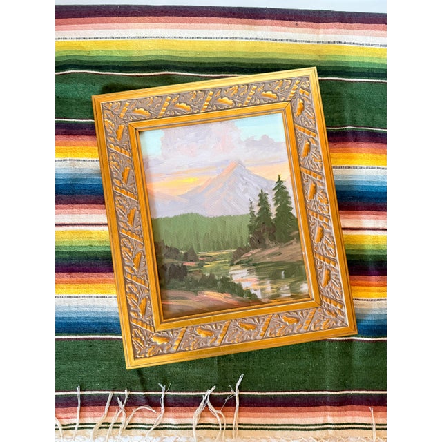 Pink Mountain Landscape Painting on Canvas, Framed in Gilt Carved Oak Leaf Frame For Sale - Image 8 of 8