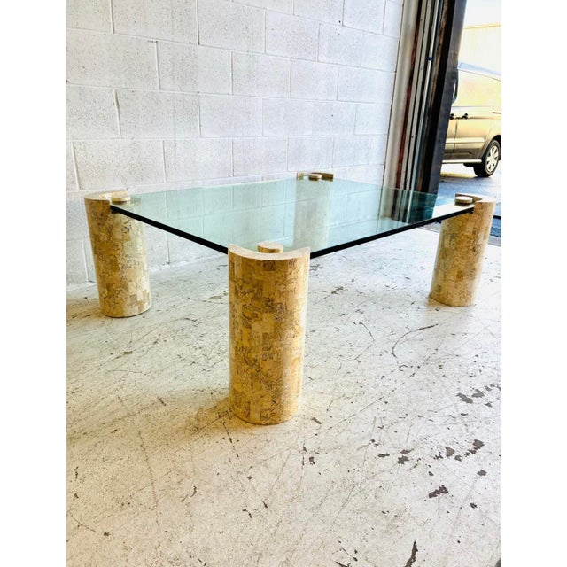 Karl Springer 1980s Monumental Karl Springer "Sculpture" Coffee Table in Tessellated Stone & Brass For Sale - Image 4 of 9