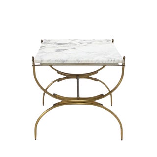 Mid-Century Modern Solid Brass Marble-Top Arch Shape Legs Side Table For Sale