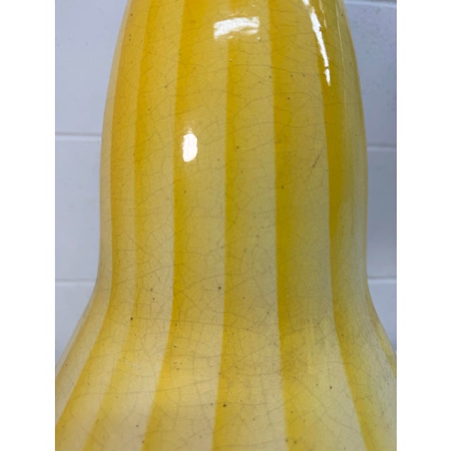 Antique French Yellow Brass Gourd Shaped Pottery Electric Table Lamp Light For Sale - Image 12 of 13