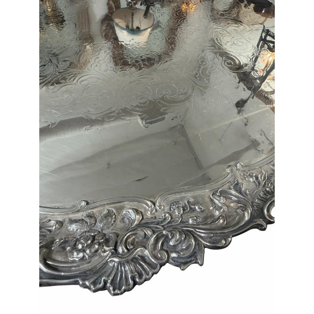 18th C Style Boulton & Matt 24” Round Sheffield Silver Salver Tray For Sale - Image 4 of 6