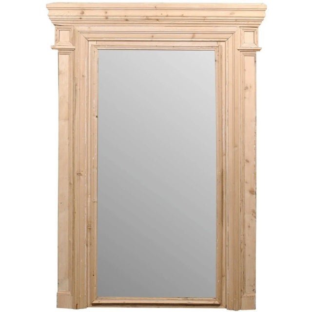 Cream Large French 19th Century Neutral Trumeau Wall Mirror With Natural Wood Finish For Sale - Image 8 of 9