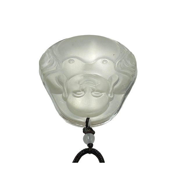 1990s Clear Crystal Glass Artistic Happy Laughing Buddha Pendant For Sale - Image 5 of 8