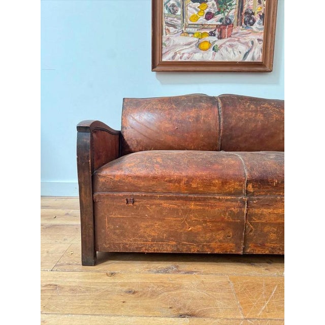French Leather Mustache Back Sofa Bed, 1930s For Sale - Image 6 of 9