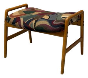 Danish Modern, Aztec Fabric, Light Stained Wood, Footstool, Denmark, 1950s