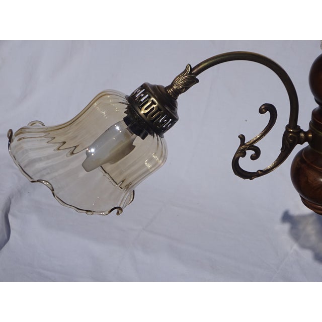 Three-Light Chandelier in Wood, Bronze and Glass, 1980s For Sale - Image 13 of 15