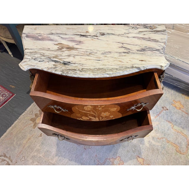 Brass 2000s Vintage French Provincial Walnut and Fruitwood Bombe Commode For Sale - Image 8 of 12
