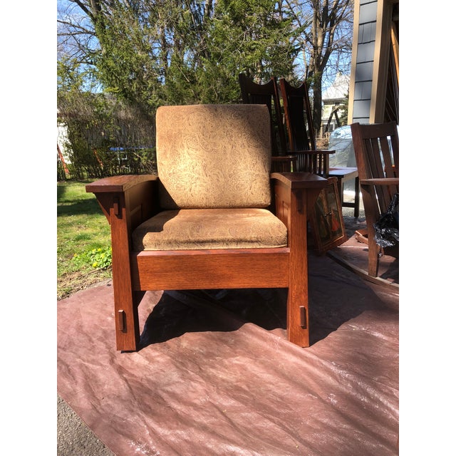 Mission Style Solid Quartersawn Oak Arm Chair & Ottoman Chairish