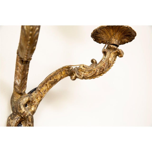 Antique Two-Light Gilt-Wood French Rococò Wall Sconces - a Pair For Sale In New York - Image 6 of 8