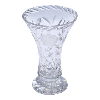 1970s Waterford Brilliant Cut Crystal Heavy Vase Star Base For Sale