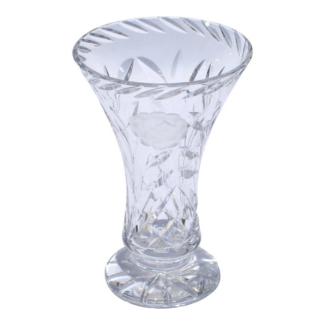 1970s Waterford Brilliant Cut Crystal Heavy Vase Star Base For Sale