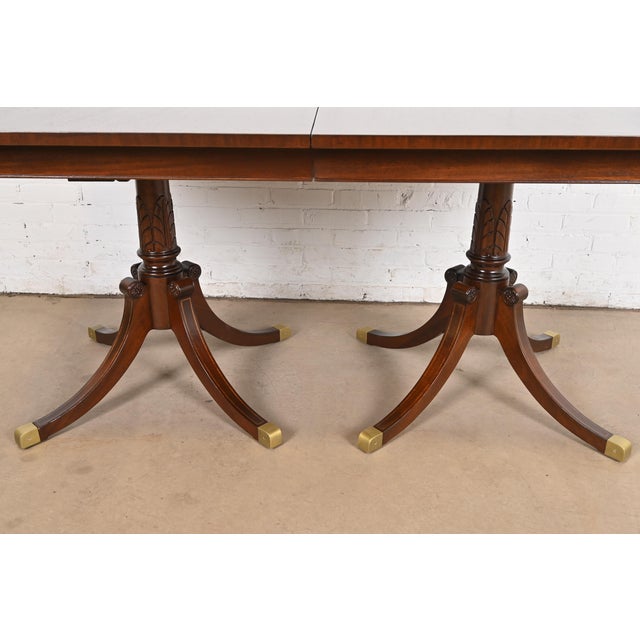 Mid 20th Century Baker Furniture Style Georgian Mahogany Double Pedestal Extension Dining Table, Newly Refinished For Sale - Image 5 of 12