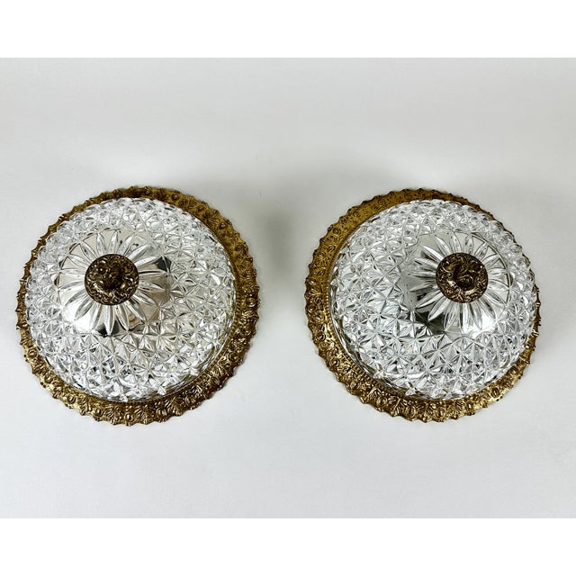 Mid-Century Modern Vintage Bronze and Crystal Ceiling Lamps, 1980s, Set of 2 For Sale - Image 3 of 9