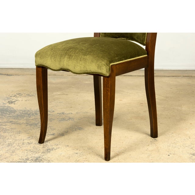 Set of Six 1930s French Art Deco Maple Dining Chairs in Olive Green Velvet For Sale - Image 15 of 18