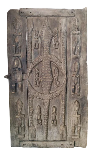 Vintage Dogon Granary Door With Crocodile/Figures Mali African 50" H