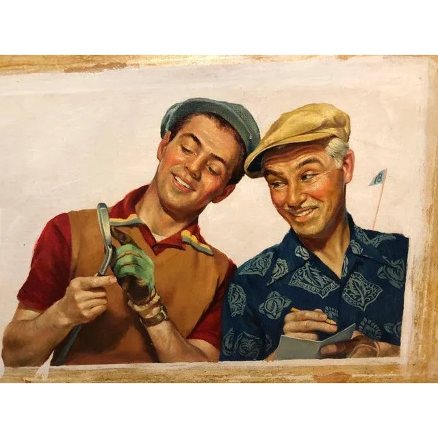 Mid-Century Modern 1950s Signed Norman Rockwell Style Painting of Golfers by Victor Olsen For Sale - Image 3 of 13