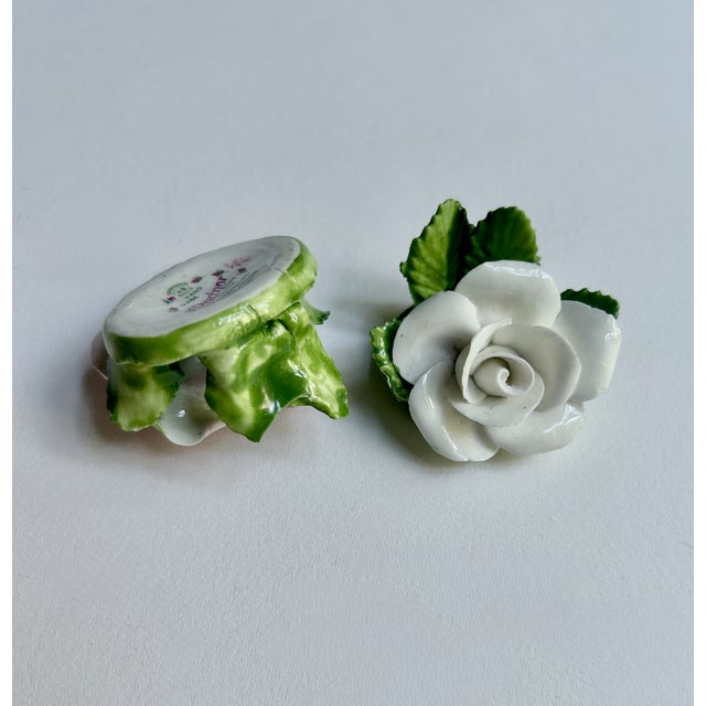 1940s Set of 6 Staffordshire Radnor Bone China Rose Place Card Holders For Sale - Image 11 of 18