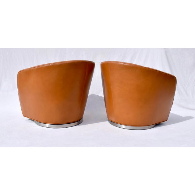 Metal Thayer Coggin Turn Swivel Chairs in Chestnut Leather For Sale - Image 7 of 10