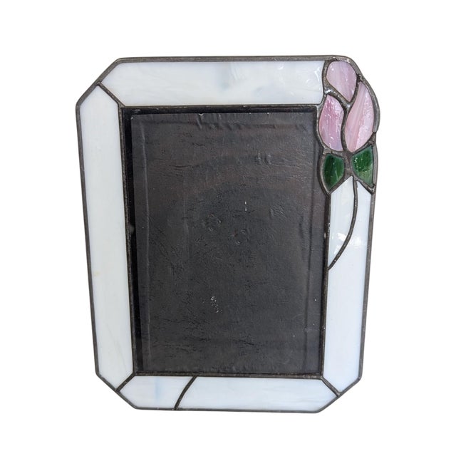 Glass Vintage Stained Glass Rose Picture Frame For Sale - Image 7 of 8
