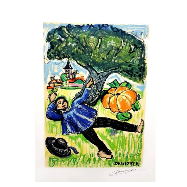 Paint François Desnoyer - Free Child - Handsigned Original Lithograph 1970s For Sale - Image 7 of 8