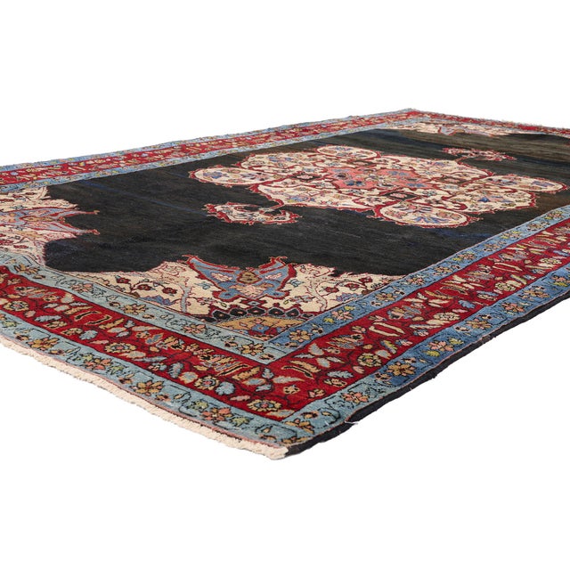 90058 Antique Persian Tabriz Rug, 06'03 x 11'05. The Midnight Medallion: An Antique Persian Tabriz Masterpiece of Regal...