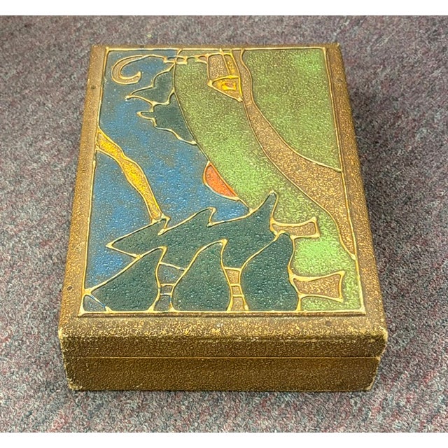 Mid-Century Modern Mid Century Lidded Wood Box - Stylized Landscape Scene and a Little House For Sale - Image 3 of 6