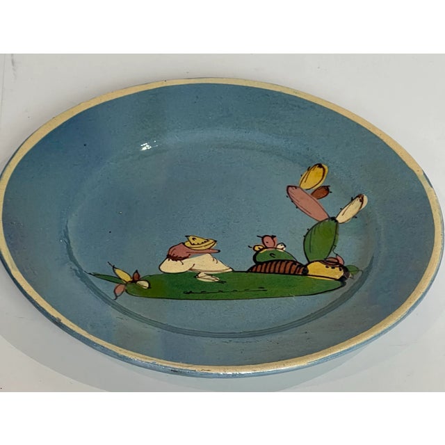 Mexican Antique Spanish Mission Blue Tlaquepaque 8.5" Plate For Sale - Image 3 of 9