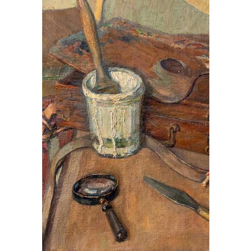 Michel Portnoff, Still Life with Palette and Brushes, Oil Painting on Canvas, 20th Century For Sale - Image 4 of 9