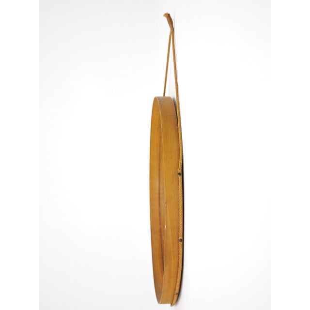 Mid-Century Modern Round Wooden Wall Mirror with Rope, 1950s For Sale - Image 6 of 15